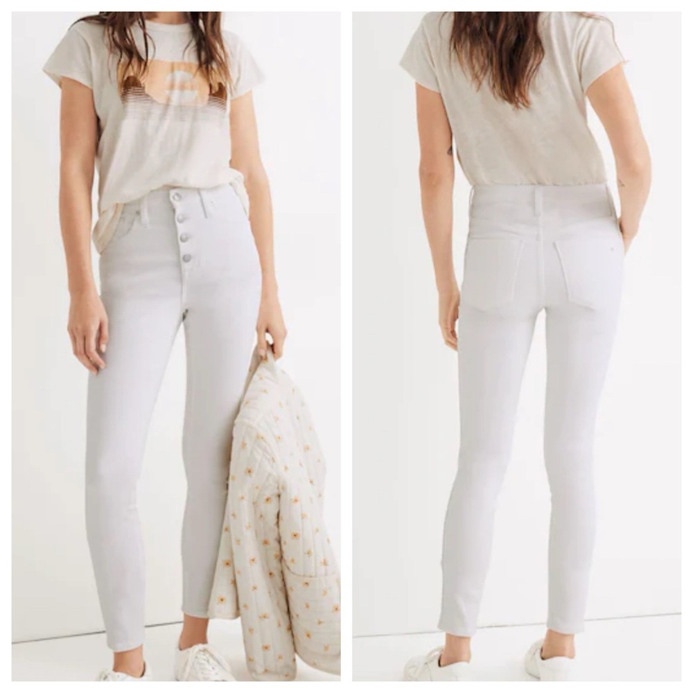 NWT Madewell 10" High-Rise Skinny Crop Jeans White Button Front Women's Size 32‎